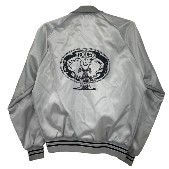 Vintage Capricorn MADE IN US Satin Bomber Jacket Junior Rodeo Association Silver - Picture 1 of 14